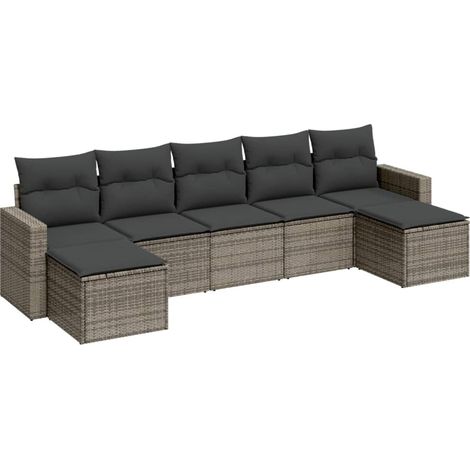 Set de sofás de jardín 7 piezas con cojines ratán PE gris vidaXL (1/5)