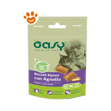 Oasy Cat Biscotti Ripieni con Agnello - Oasy Cat Biscotti Ripieni con Agnello - Confezione da 60 Gr