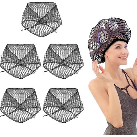 5pcs Filet à cheveux triangle, coton maille 1,8cm, pour rouleaux et sommeil, noir, accessoire coiffure femme (1/5)