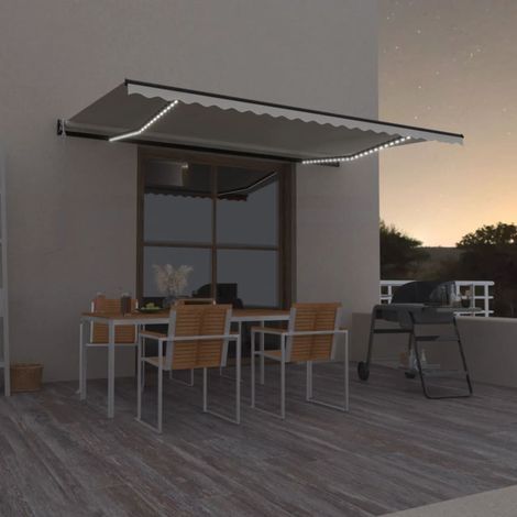 Auvent, Marquise auvent de porte, Abri banne entrée protection automatique avec capteur de vent et LED 500x350 cm Crème LKOWF30625 (1/5)