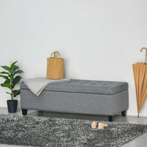 Banco de Almacenamiento Puff de Almacenaje Taburete Tapizado en Lino con Tapa Abatible para Entrada 125x49x41,5 cm Gris (1/5)