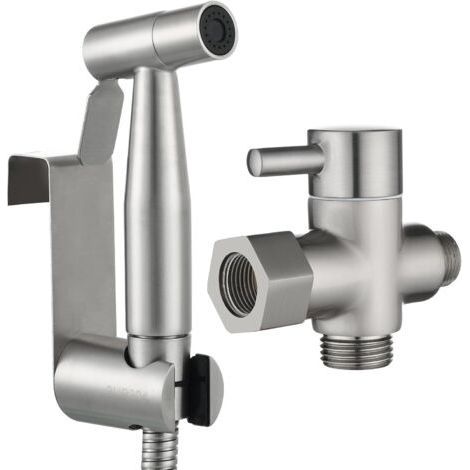 Stainless Steel Toilet Shower Kit Hand Shower Bidet with 3-way WC Valve 3/8"-12/17 and 1.5m Shower Hose, Ideal for Wall-Hung WC Z-V-D (1/5)