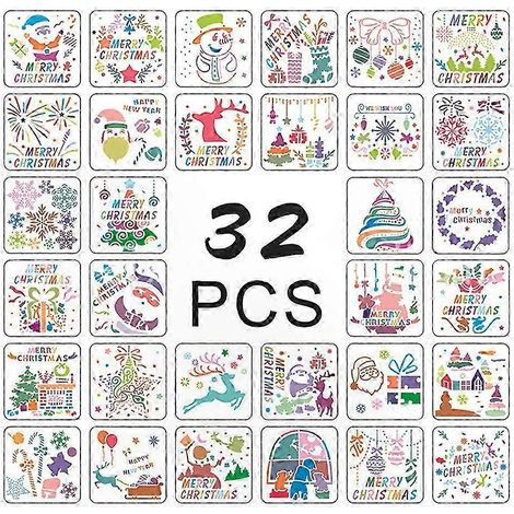 32 weihnachtliche Schablonenmotive zum Malen und Zeichnen, 32-teiliges DIY-Set für Scrapbooking, Kunst und kreative Dekoration (1/5)