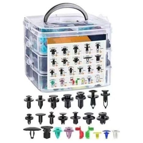 Kit di elementi di fissaggio in plastica per uso automobilistico: contiene 680 rivetti, chiodi e elementi di fissaggio universali adatti per carrozzeria e finiture. (1/5)