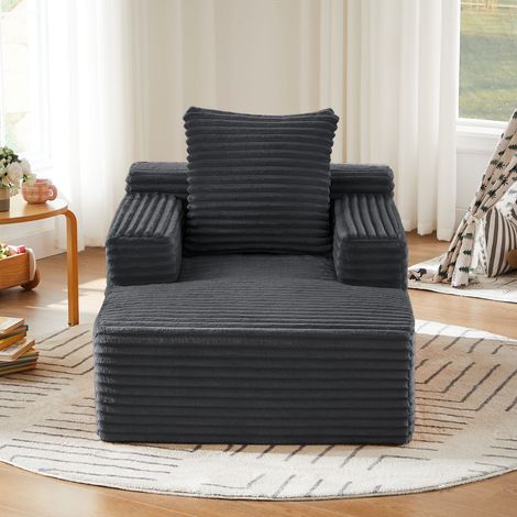 Chaise longue en velours côtelé, mousse haute densité et ressorts ensachés, design compact sans montage, confort optimal (1/5)
