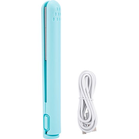 Mini lisseur 2 en 1 USB en céramique, lisseur et boucleur, bleu (1/3)