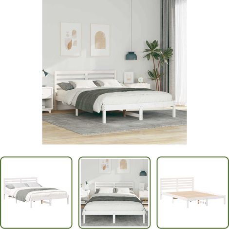 Cadre de lit - Cadre de lit avec tête de lit Blanc 140 x 210 cm Pin massif (1/5)