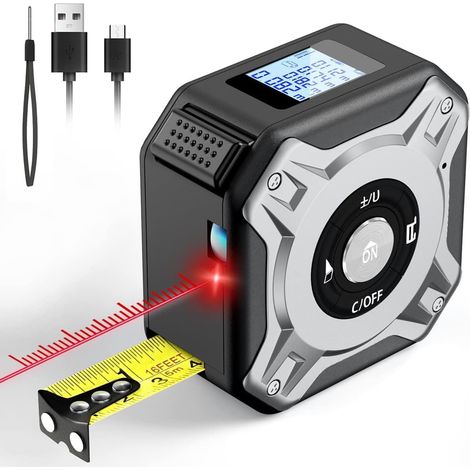 Télémètre Laser - Ruban À Mesurer 2 En 1 - Précision ±2 mm - Portée Laser 40 m - Ruban Mécanique 5 m - Écran LCD Rétroéclairé - USB Rechargeable - Pour Chantier Et Bricolage - 1 Pièce (1/5)