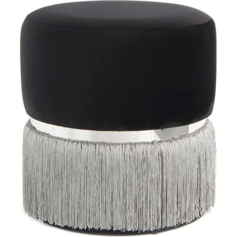 Pouf Rond Bicolore "Rebecca" 44cm Noir & Gris