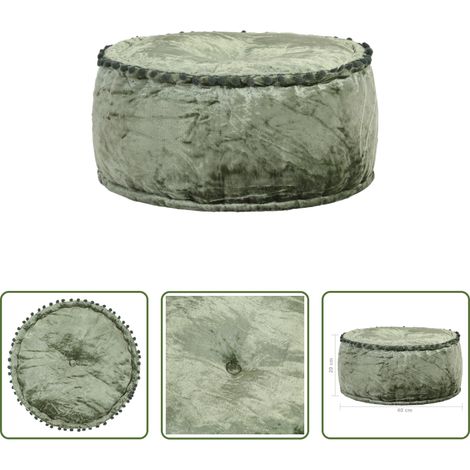 Repose-pied - Pouf Rond Velours 40x20 cm Vert (1/5)