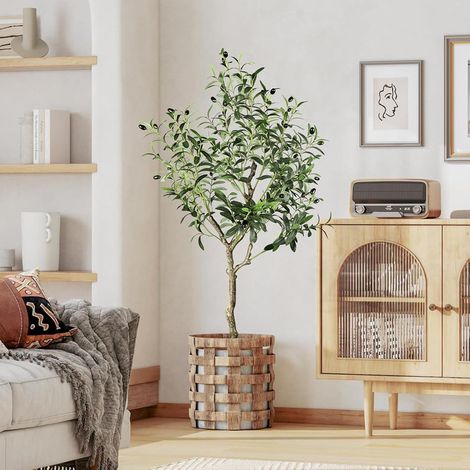 Künstlicher Olivenbaum 120cm, Kunstpflanze wie echt, für Wohnzimmer & Büro (1/5)
