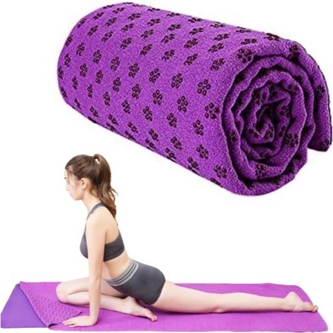 Telo copri-tappetino yoga in tessuto sportivo antiscivolo e gomma, 183x63 cm, viola. (1/5)