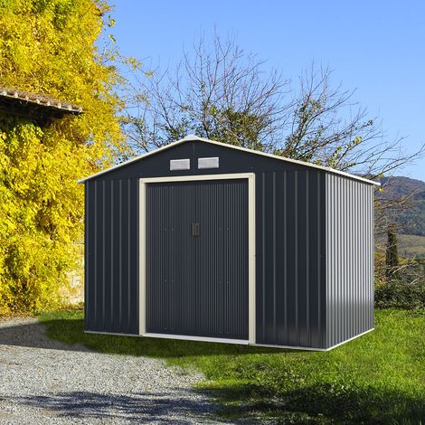 Abri de Jardin en Métal 5,29 ㎡277 x 191 x 202 cm avec 2 Portes Coulissantes Verrouillables 4 Trous d’Aération Gris pour Vélo CW5649 Maison Chic (1/3)