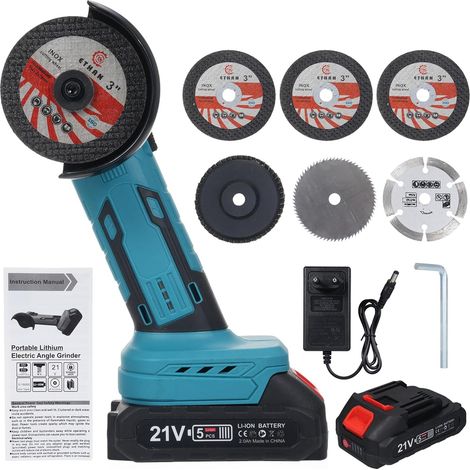 Mini Meuleuse d'angle Sans Fil 19 000 tr/min 2 batteries de 2 000 mAh Outil de meulage électrique disqueuse sans fil avec 7 meules pour décoration intérieure rainurage de panneaux muraux (1/5)