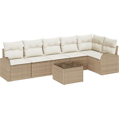 Maison Exclusive - Set Divano da Giardino 7 pcs Beige e Bianco polyrattan