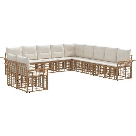Outdoor-Sofagarnitur 11 pcs Natürlich und Cremweiß Polyester vidaXL