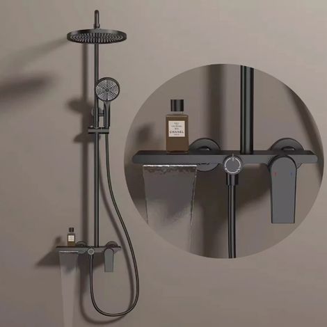 Set doccia a parete, set doccia per bagno, miscelatore doccia con doccetta, nero (1/4)