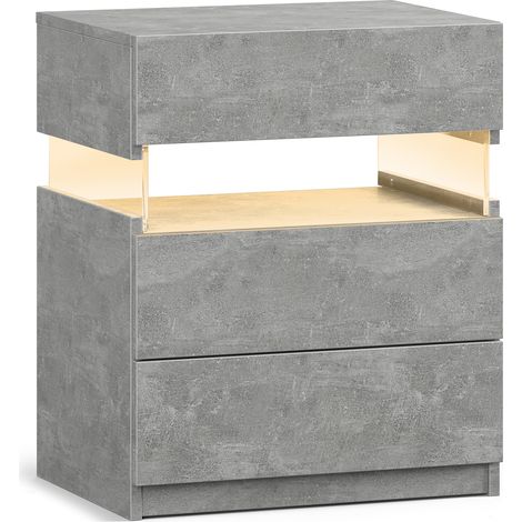 Commode de chevet LED à 3 tiroirs pour chambre, table d’appoint avec panneau acrylique, meuble de chevet LED pour chambre et salon (Gris) (1/5)