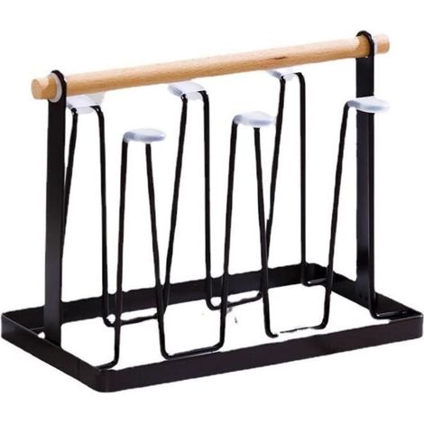 Égouttoir à bouteilles, métal 6 tasses porte-gobelet support de séchage de tasse support de support d'égouttoir en métal support de verre à boire et support d'égouttoir de bouteille(Le noir)