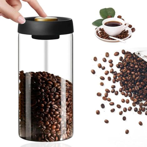 Boîte à café hermétique de 1800 ml, récipient à café en verre, boîte à café pour grains de café, bocaux de conservation avec couvercle sous vide, boîte à café sous vide, thé, noix, (1/5)
