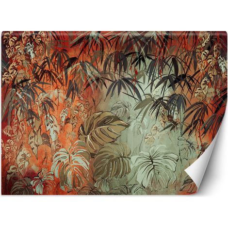 Fototapete Bemalte tropische Dschungelblätter 450x315 cm