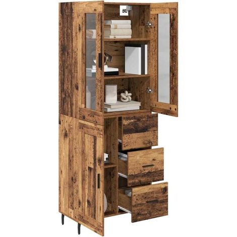 Ensemble de 2 Armoires Hautes en Bois Style Rétro, Meuble de Rangement Vertical 69,5 x 34 x 180 cm pour Salon, Chambre ou Entrée (1/5)