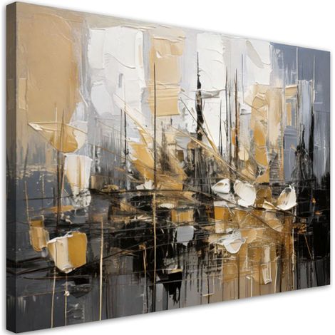 Quadro su tela, Astrattismo nei toni del grigio e del beige con elementi dorati - 120x80 (1/3)