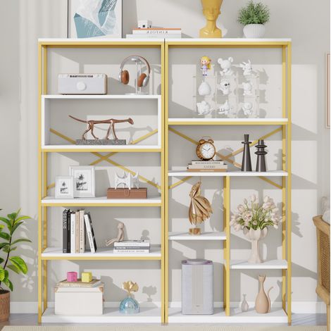 Libreria 160 x 29,5 x 180 cm, tubo in acciaio e MDF, multipiano, oro e bianco HAVRYA (1/5)