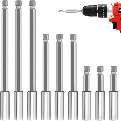 Lot de 3 rallonges d'embouts magnétiques - Porte-embout long - Rallonge magnétique - 1/4" - Porte-foret magnétique - Pour perceuse électrique (1/5)