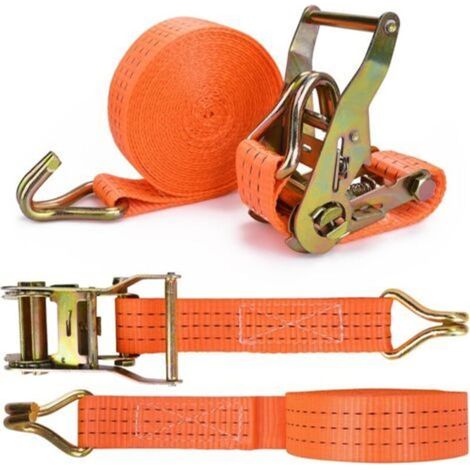 2-piece ratchet strap with hooks, length 6 m, width 3.8 mm, ratchet lashing strap, tensioning straps, supporting a maximum total load of 2000 kg (1/5)