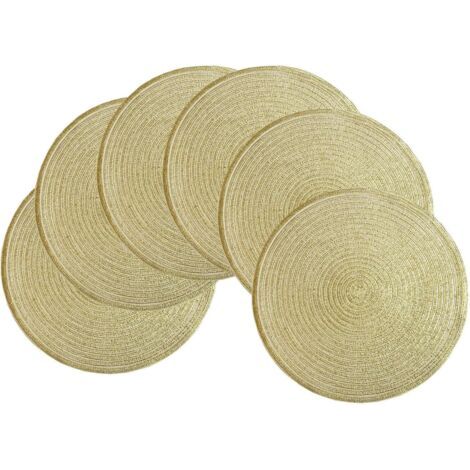 QORVA-Lot de 6 sets de table ronds dorés lavables d'un diamètre de 11 cm, sets de table en coton tissé, résistants à la chaleur et antidérapants (1/5)