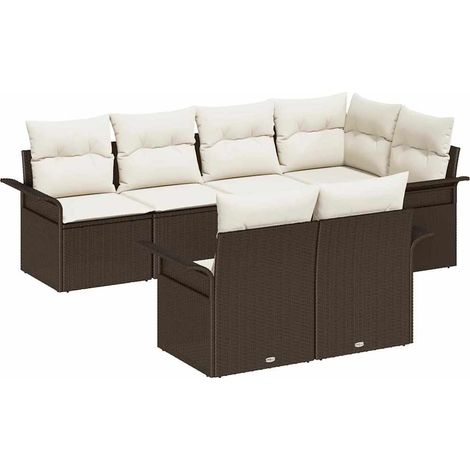 Garden Sofa Set with Cushion 7 pcs Brown Poly Rattan vidaXL