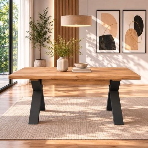 Tavolo Allungabile Milonga410 160 cm con Piano Rovere nodato e Gambe Incrociate Antracite