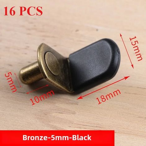 (Bronze-5mm-Noir-NA) 16 supports d'étagère robustes en forme de L, clips nickelés avec trou pour une fixation sécurisée dans la cuisine ou une bibliothèque. (1/5)