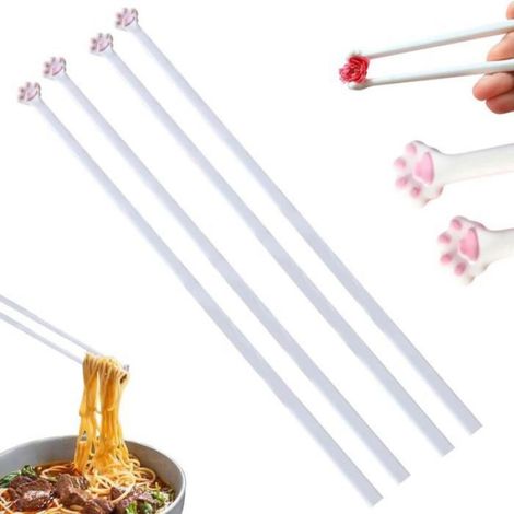 Baguettes Chinoises - Forme Patte De Chat - En Plastique PS - Antidérapantes - Pour Enfants Et Adultes - 2 Pièces (1/3)