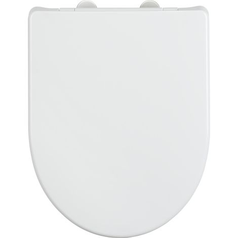 Siège WC Sindia WENKO Frein de chute Easy-Close et fixation hygiénique à 1 bouton Fix-Clip en inox, en Duroplast incassable, résistant jusqu'à 300 kg Dimension : 36,5 x 46,5 cm, blanc