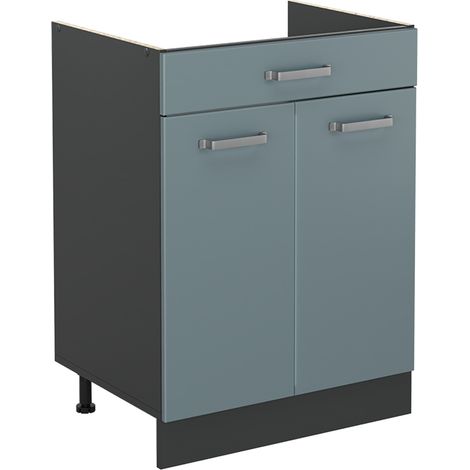 Küchenunterschrank R-Line, Blau-Grau/Anthrazit, 60 cm mit Schublade ohne Arbeitsplatte, Vicco (1/5)
