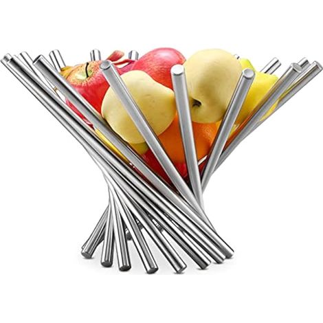 Corbeille à fruits pliable en acier inoxydable , idéale pour les pommes, les bananes, les oranges et le pain. Corbeille à fruits en métal pour la cuisine et la décoration de table. (1/5)