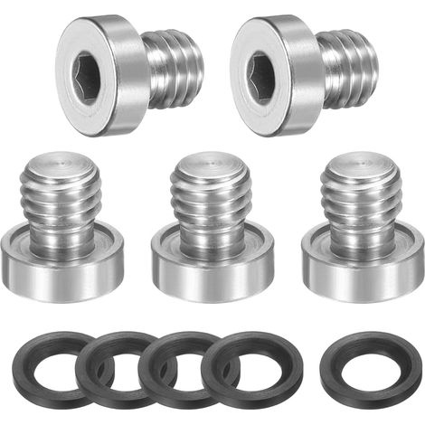 Lot de 5 bouchons de tuyau en acier inoxydable M8 x 1,25 - Filetage interne hexagonal - Avec rondelle en caoutchouc pour sceller l'eau, l'huile, le gaz (1/5)