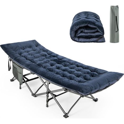 COSTWAY Cuscino per Sdraio, Cuscino Spesso da 190 x 70 x 7 cm con 4 Cinghie di Fissaggio, Tasca per Fissare al Letto, per Lettino da Campeggio, Vacanze in Campeggio (blu)