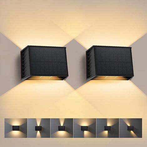 Applique Murale Exterieur Solaire, 2 Pièces Réglable Haut & Bas Lampe Solaire Murale Exterieur, 3000K Étanche Puissant Applique Solaire pour Mur, Clôture, Jardin Patio, Terrasse