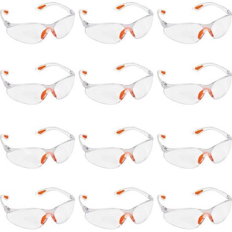 Lunettes de protectionLot de 12 Lunettes de Sécurité Transparentes - Lunettes de Protection Avec Verres en Plastique, Pont-de-Nez et Embouts de Branches en Caoutchouc pour plus de Confort - Lunette Tr (1/4)