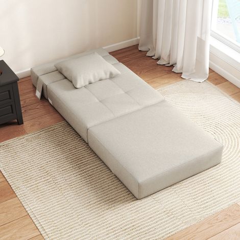 Chauffeuse canapé-lit convertible fauteuil 1 place avec 1 coussin déhoussable, tissu beige (1/5)