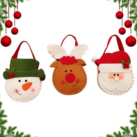 Sacs De Noël En Tissu - Lot De 3 Emballage Cadeau, Sac Bonbons Père Noël Bonhomme De Neige Elan, Sac De Pomme, Décoration Pour Fête (1/5)