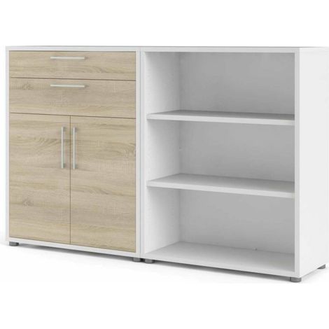 Buffet Albinea, Commode 2 Tiroirs, 3 Étagères, 40x178x113h cm Blanc (1/3)