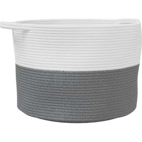 Panier à linge gris et blanc Ø55x36 cm coton
