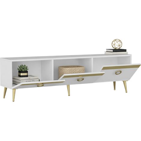 Mobile Porta tv Fiore, 3 Ante, 3 Vani, Apertura a Ribalta, 150x30x45h cm Bianco