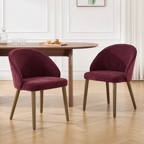 Wahson Set di 2 da Pranzo in Tessuto, Moderne Poltroncine da Cucina con Gambe in Legno Massiccio Sedie Imbottite per Sala da Pranzo/Soggiorno, Bordeaux (1/5)