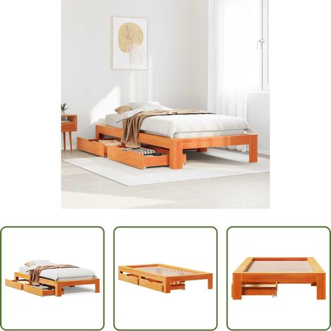 vidaXL Massivholz -  Massivholzbett ohne Matratze Wachsbraun 90x200 Kiefernholz (1/5)