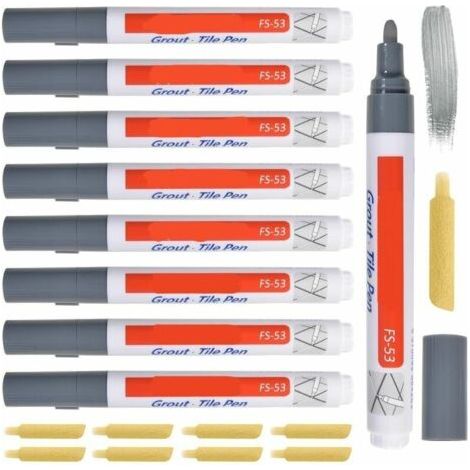 BUNTHAUS Stylo Joint Carrelage Gris Clair 8 Pièces Grout Pen Salle De Bain émail Réparation Crayon à Joints Rechange Blanc Pour La Carreaux Et Cuisin (1/4)